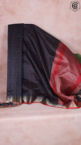 Black & Red Temple Zari Semi Tussar Saree